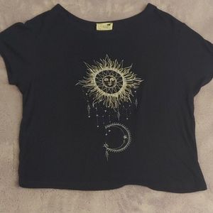 Navy blue sun and moon crop top